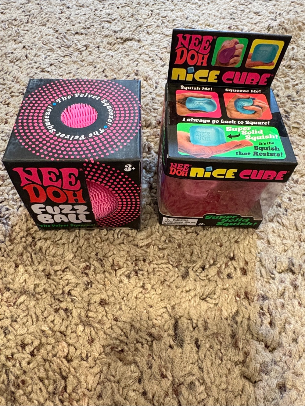 Nee Doh Pink Fuzz Ball & Nice Cube Kids Stress Toy Duo